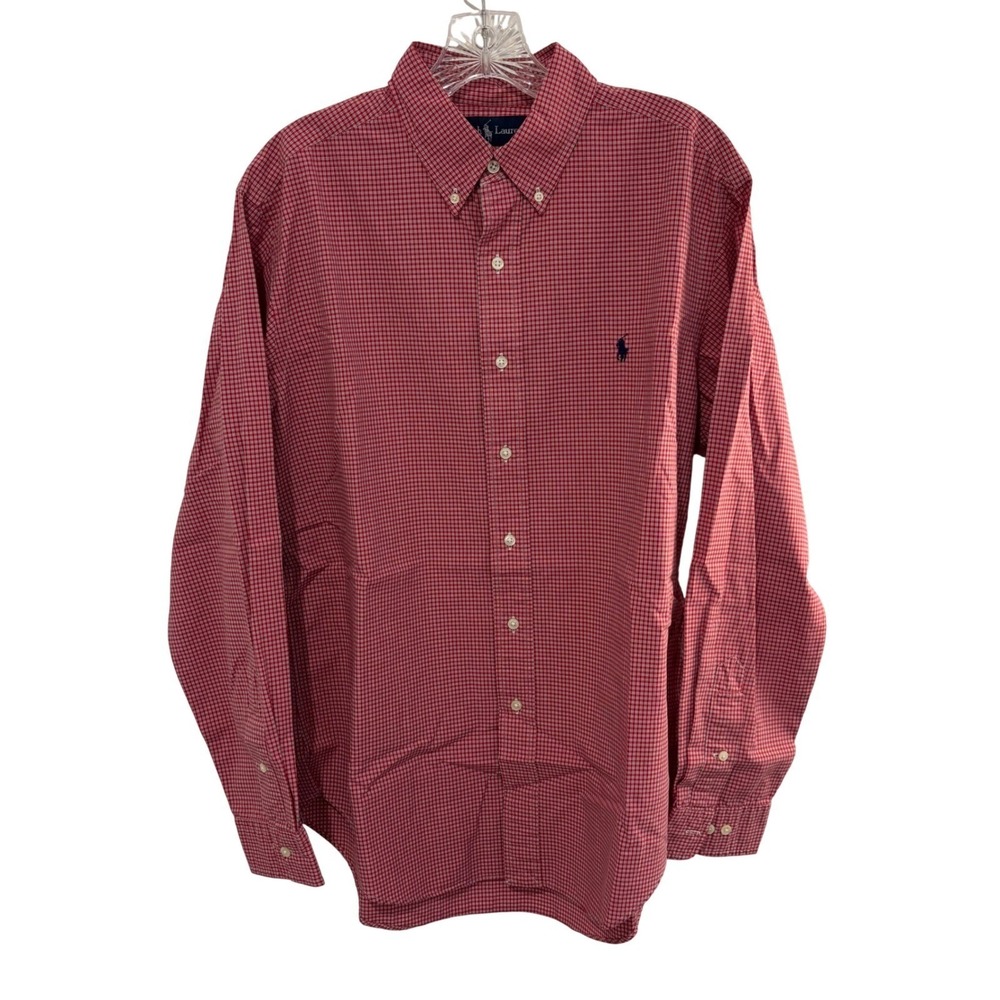Ralph Lauren Button Down Shirt Mens L Red Gingham Classic Fit Long Sleeve